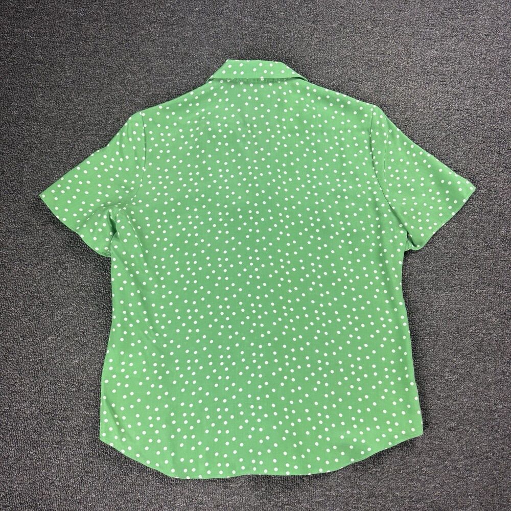 AYR Women’s Size S Polka Dot Short Sleeve Button Up Blouse Green Silk Blend - Picture 7 of 12